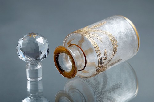 1870年頃 バカラ（仏） 腐食・エナメル金彩 クリスタルガラスの香水瓶 14.3cm