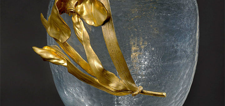バカラ クリスタル & 金色ブロンズ装飾 花瓶