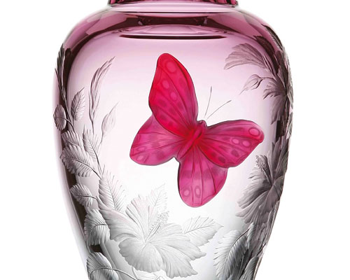 ボヘミアガラス モーゼル 花瓶 スプリング・メドウ Maddy 3217, hand cut and engraved vase with a fusion