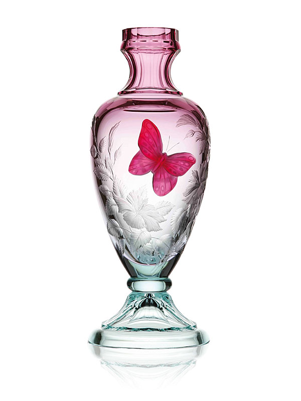 ボヘミアガラス モーゼル 花瓶 スプリング・メドウ Maddy 3217, hand cut and engraved vase with a fusion