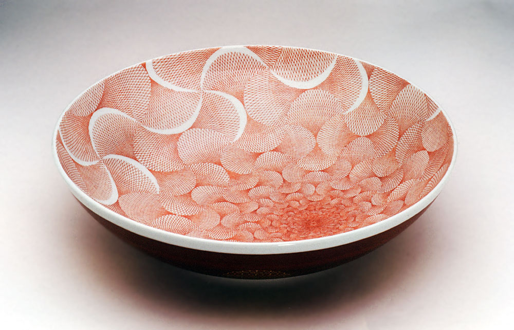 九谷焼 福島武山 赤網手鉢