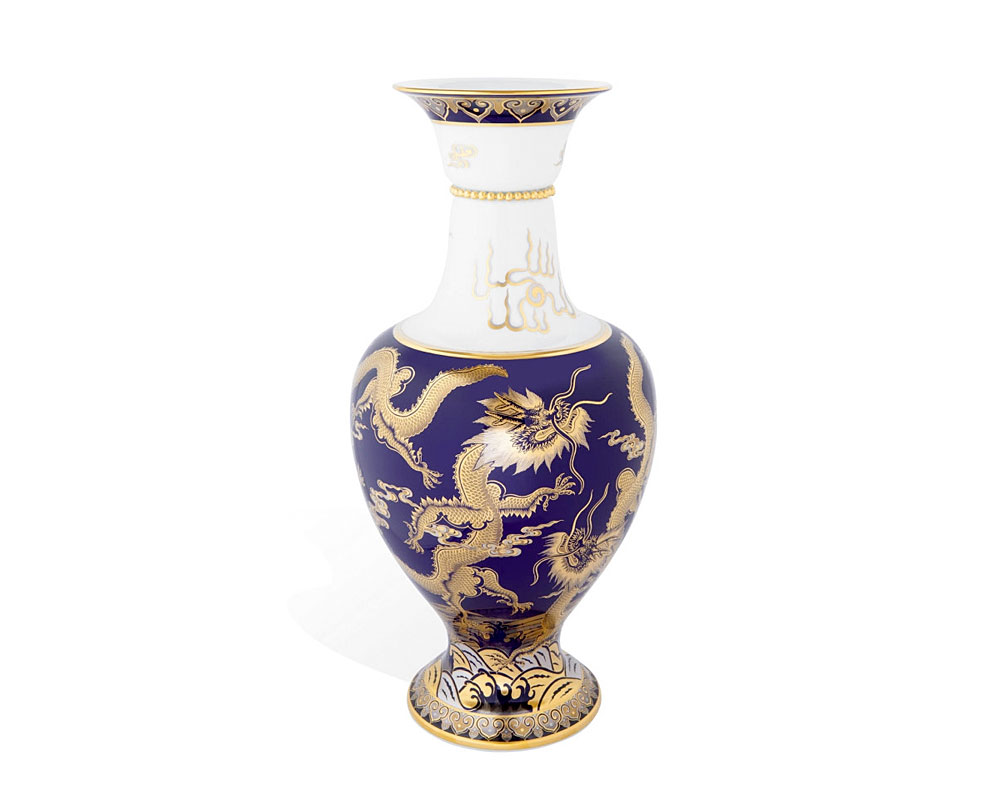 マイセン 花瓶 「金彩明ドラゴン」 ( MEISSEN® "Dragon" Vase with Border Decoration )