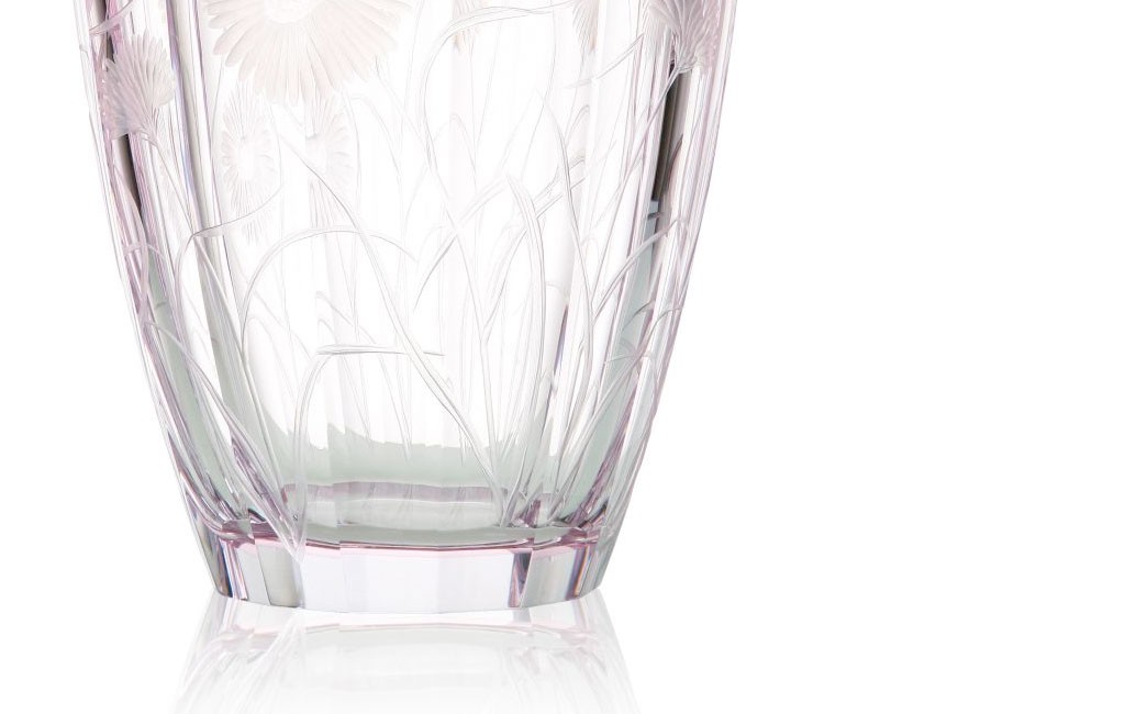 ボヘミアガラス モーゼル 花瓶 ブロッサミング メドウ 3290 ハンドカット ( Bohemian Glass Moser Blossoming Meadow 3290, Hand Cut and Engraved Underlay Vase )