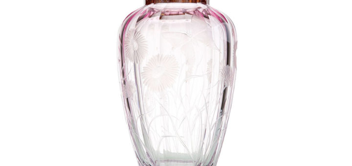 ボヘミアガラス モーゼル 花瓶 ブロッサミング メドウ 3290 ハンドカット ( Bohemian Glass Moser Blossoming Meadow 3290, Hand Cut and Engraved Underlay Vase )