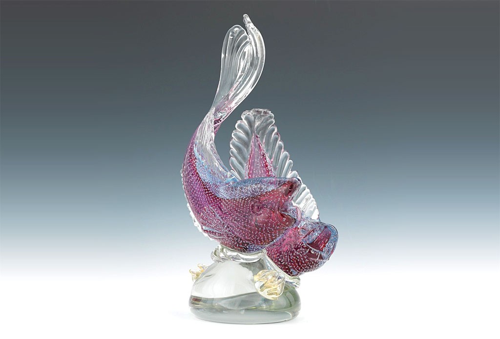 ヴェネチアガラス アルフレッド・バルビーニ オブジェ 二匹の魚 ( Venetian Glass Alfredo Barbini Glass Sculpture of Two Fish )