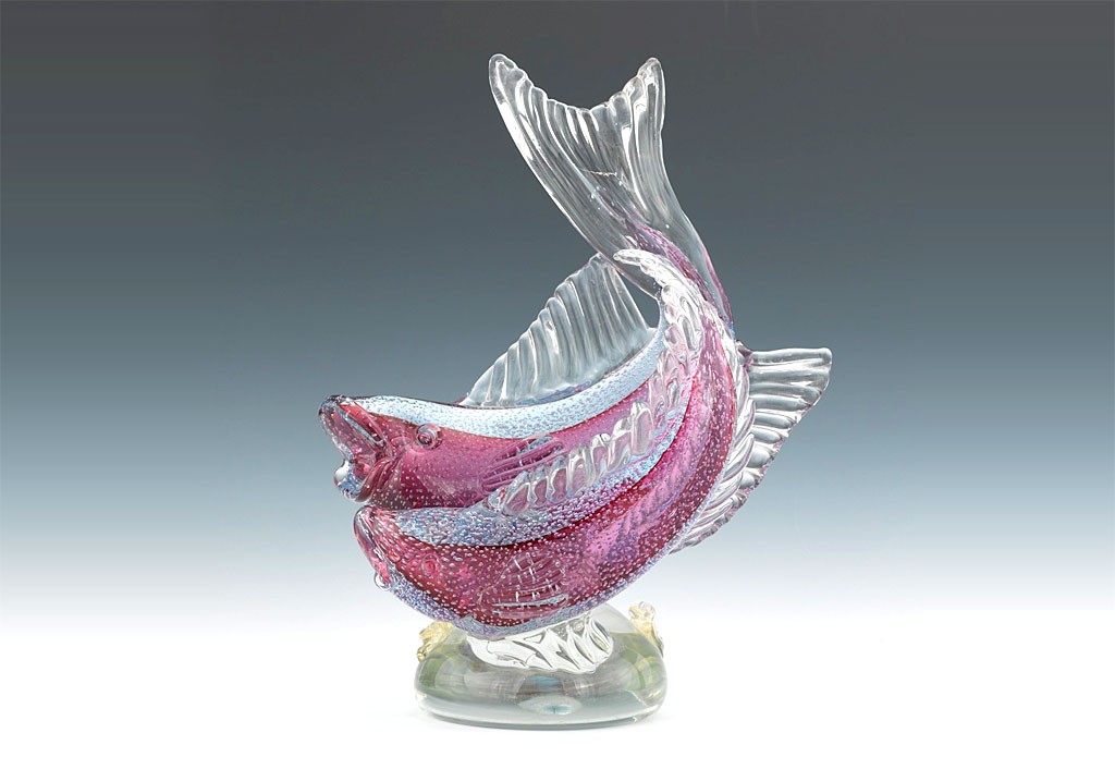 ヴェネチアガラス アルフレッド・バルビーニ オブジェ 二匹の魚 ( Venetian Glass Alfredo Barbini Glass Sculpture of Two Fish )