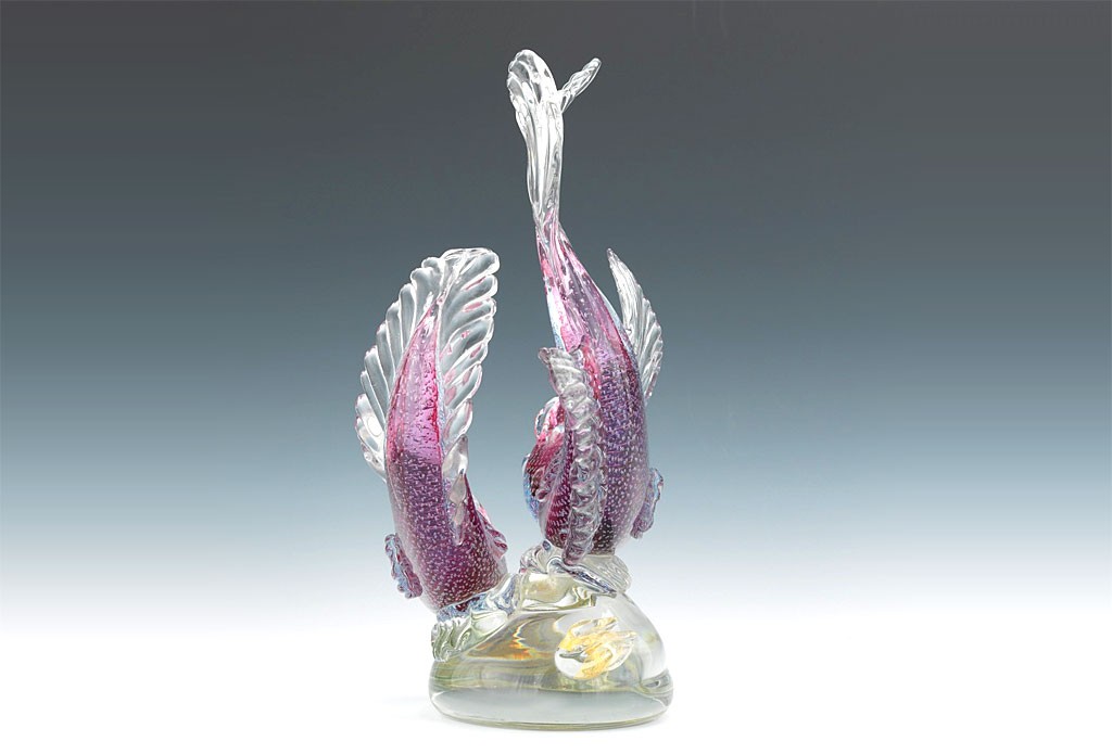 ヴェネチアガラス アルフレッド・バルビーニ オブジェ 二匹の魚 ( Venetian Glass Alfredo Barbini Glass Sculpture of Two Fish )