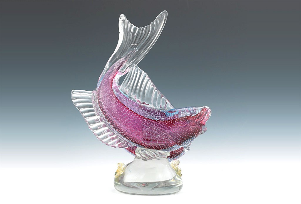 ヴェネチアガラス アルフレッド・バルビーニ オブジェ 二匹の魚 ( Venetian Glass Alfredo Barbini Glass Sculpture of Two Fish )