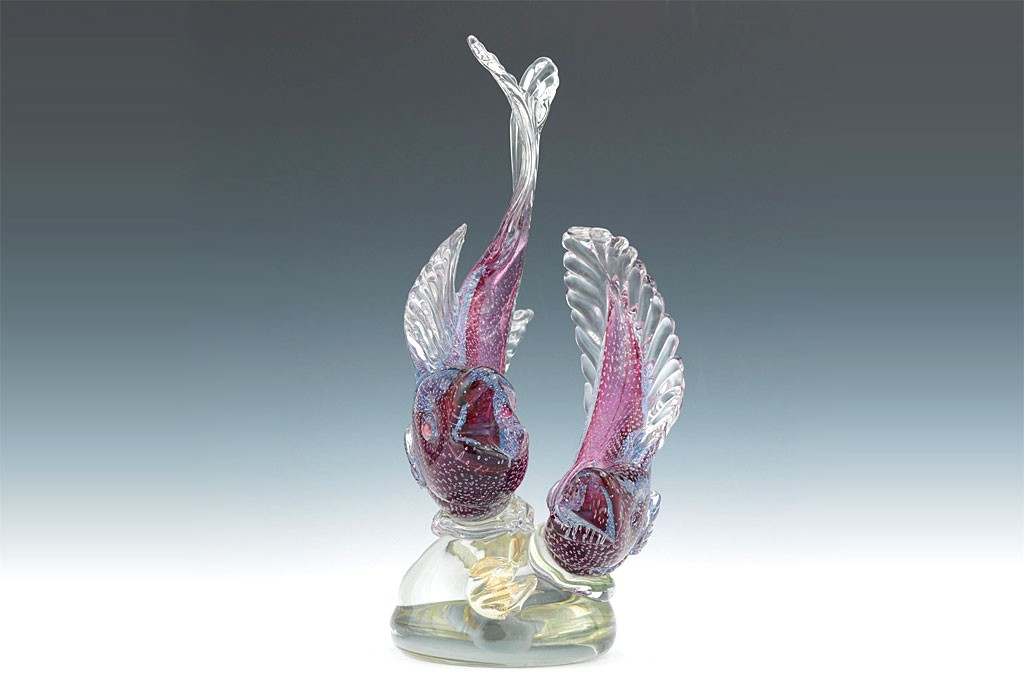 ヴェネチアガラス アルフレッド・バルビーニ オブジェ 二匹の魚 ( Venetian Glass Alfredo Barbini Glass Sculpture of Two Fish )