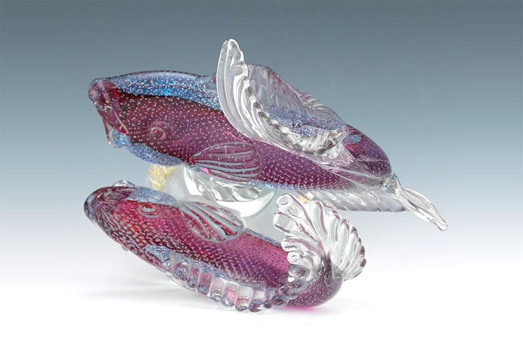 ヴェネチアガラス アルフレッド・バルビーニ オブジェ 二匹の魚 ( Venetian Glass Alfredo Barbini Glass Sculpture of Two Fish )