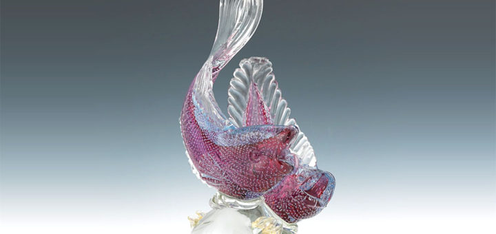 ヴェネチアガラス アルフレッド・バルビーニ オブジェ 二匹の魚 ( Venetian Glass Alfredo Barbini Glass Sculpture of Two Fish )