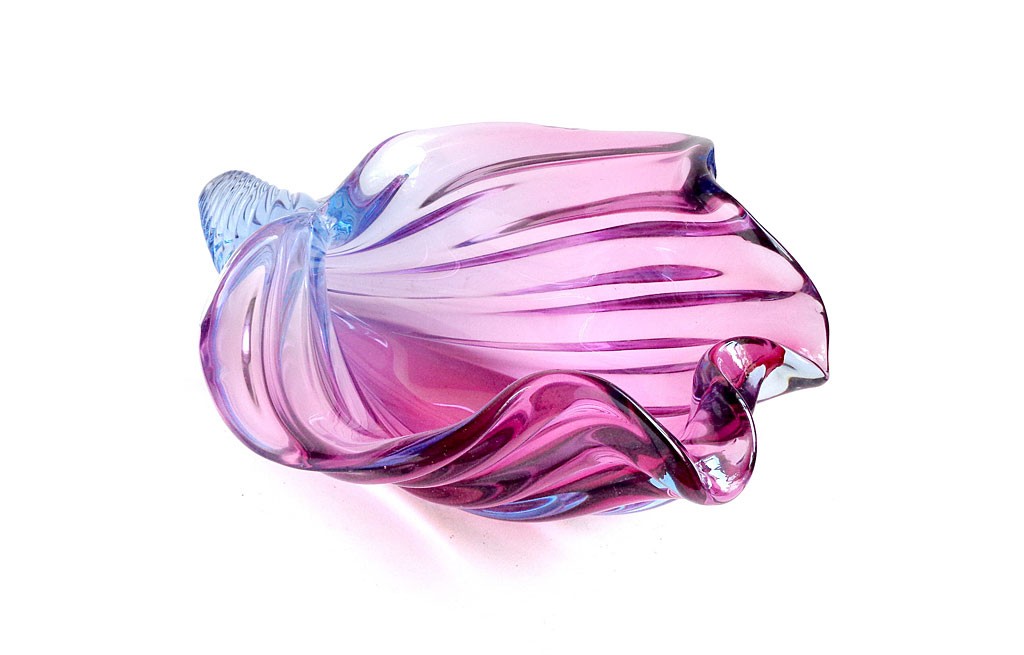 ヴェネチアガラス アルフレッド・バルビーニ オブジェ 貝殻彫刻 ブルー＆パープル ( Venetian Glass Alfredo Barbini Blue and Purple Conch Shell Sculpture )