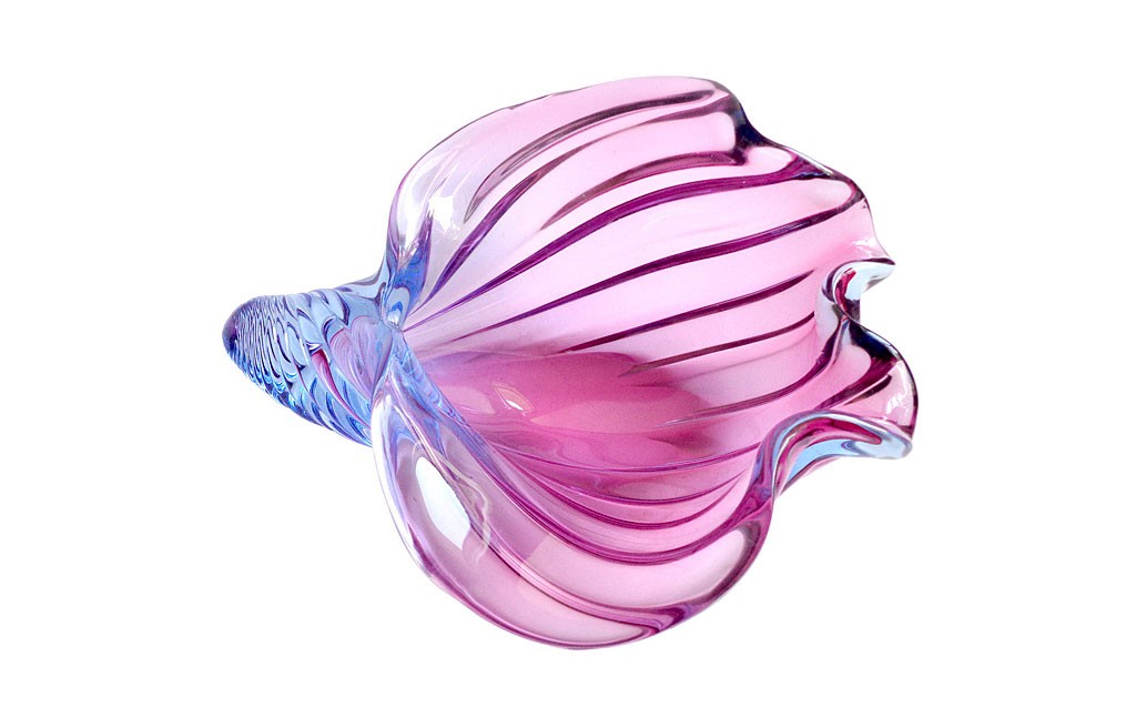 ヴェネチアガラス アルフレッド・バルビーニ オブジェ 貝殻彫刻 ブルー＆パープル ( Venetian Glass Alfredo Barbini Blue and Purple Conch Shell Sculpture )