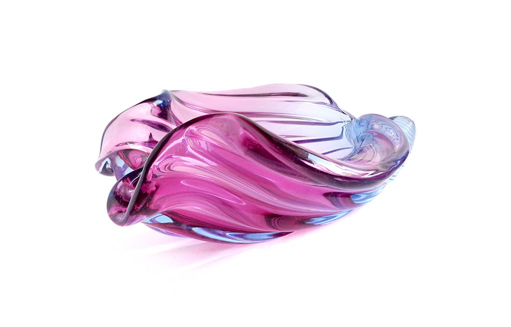 ヴェネチアガラス アルフレッド・バルビーニ オブジェ 貝殻彫刻 ブルー＆パープル ( Venetian Glass Alfredo Barbini Blue and Purple Conch Shell Sculpture )