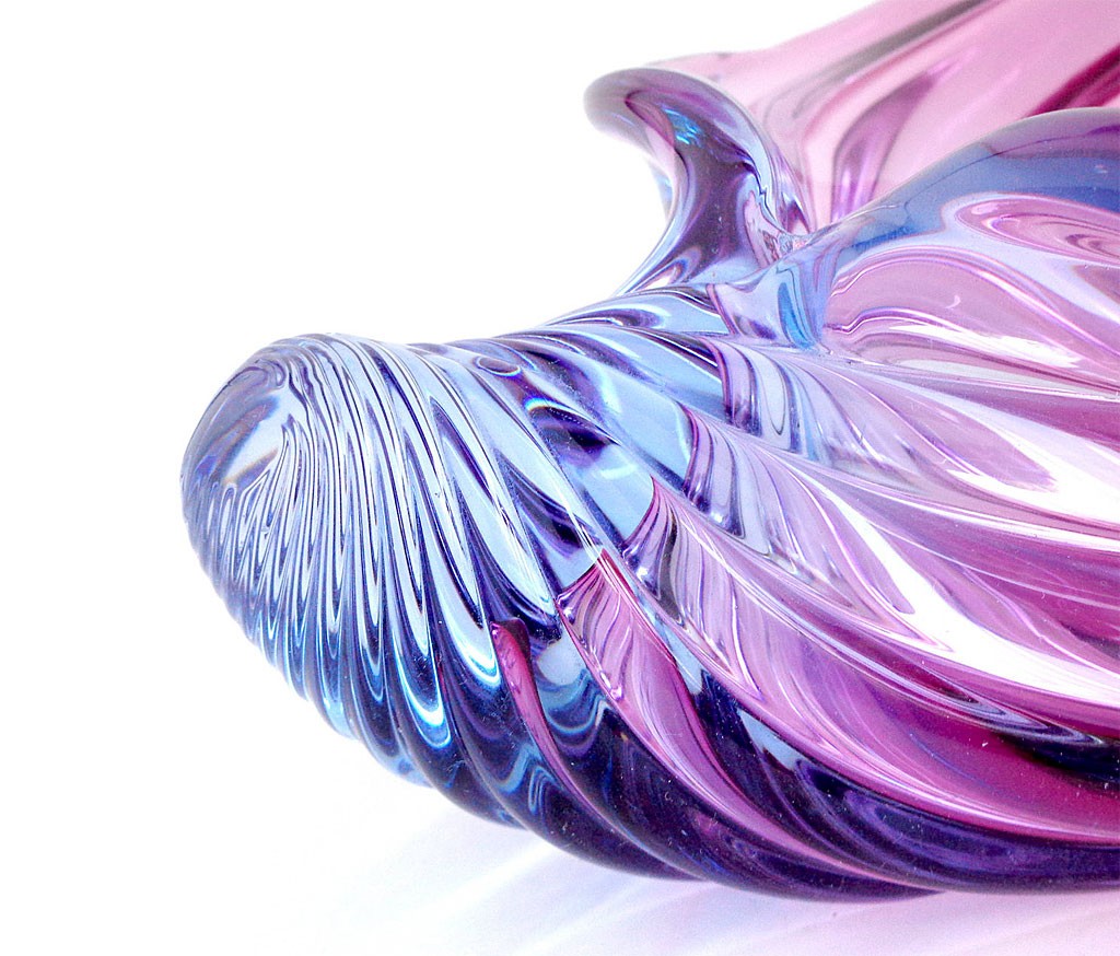 ヴェネチアガラス アルフレッド・バルビーニ オブジェ 貝殻彫刻 ブルー＆パープル ( Venetian Glass Alfredo Barbini Blue and Purple Conch Shell Sculpture )