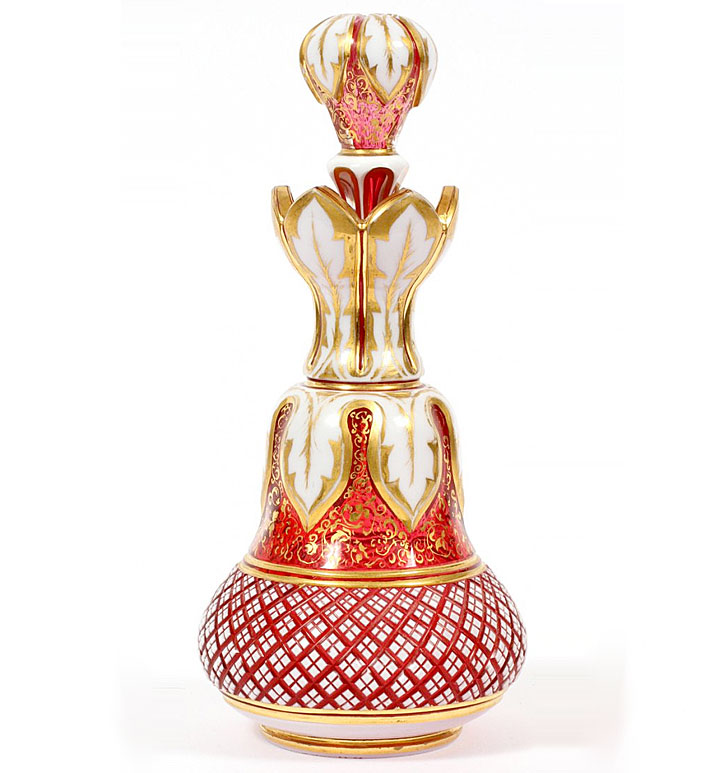 ボヘミアガラス 金彩 オーバーレイ 香水瓶 ( Bohemian Glass Enamel Overlay & Gilt Glass Perfume )