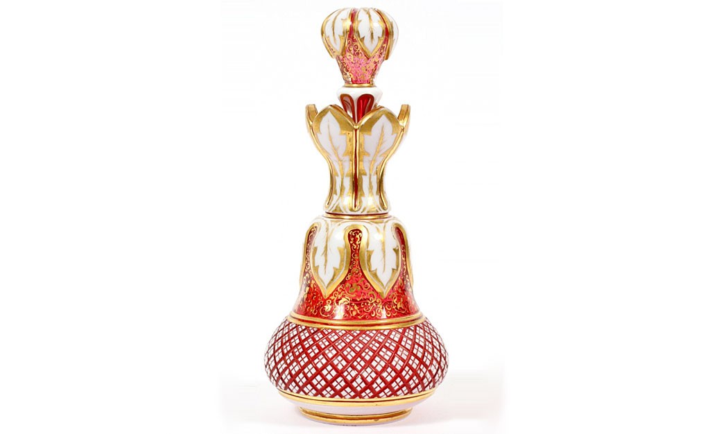 ボヘミアガラス 金彩 オーバーレイ 香水瓶 ( Bohemian Glass Enamel Overlay & Gilt Glass Perfume )