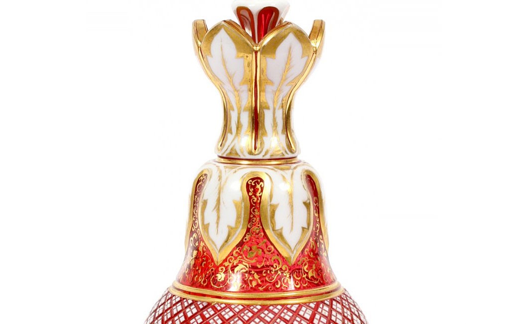 ボヘミアガラス 金彩 オーバーレイ 香水瓶 ( Bohemian Glass Enamel Overlay & Gilt Glass Perfume )