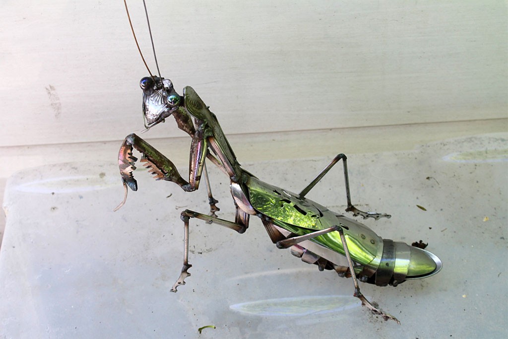 JK Brown ステンレス彫刻 金属くずのカマキリ ( JK Brown Scrap Metal Praying Mantis - Stainless Steel Sculpture )
