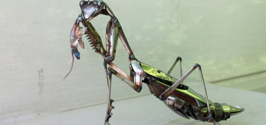 JK Brown ステンレス彫刻 金属くずのカマキリ ( JK Brown Scrap Metal Praying Mantis - Stainless Steel Sculpture )