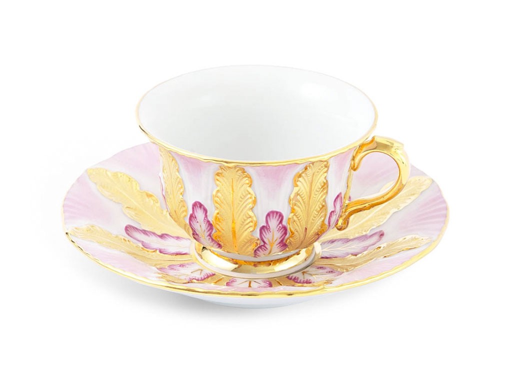 マイセン カップ＆ソーサー リミテッドエディション ピンク＆ゴールド ( Meissen Cup and Saucer, Staffage Purple and Gold, Limited Masterpieces )