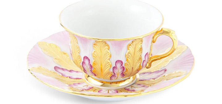 マイセン カップ＆ソーサー リミテッドエディション ピンク＆ゴールド ( Meissen Cup and Saucer, Staffage Purple and Gold, Limited Masterpieces )