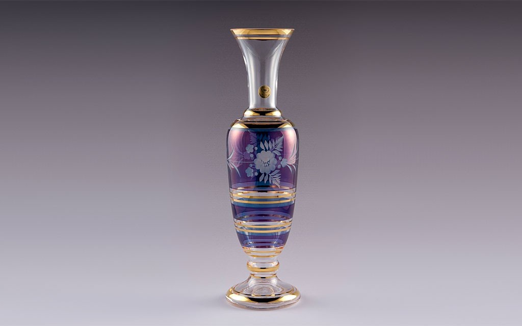 ボヘミアガラス カリガラス 花瓶 青 ( Bohemian Glass Potash Glass Vase Blue )