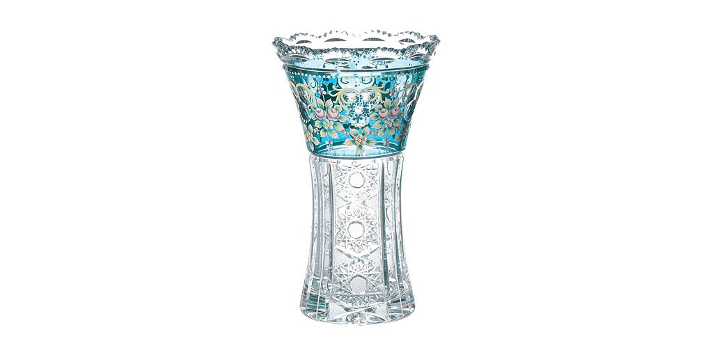 ボヘミアガラス ラスカ ブルーラスターローズ 花瓶 ( Bohemian Glass Laska Blue Luster Rose Vase )
