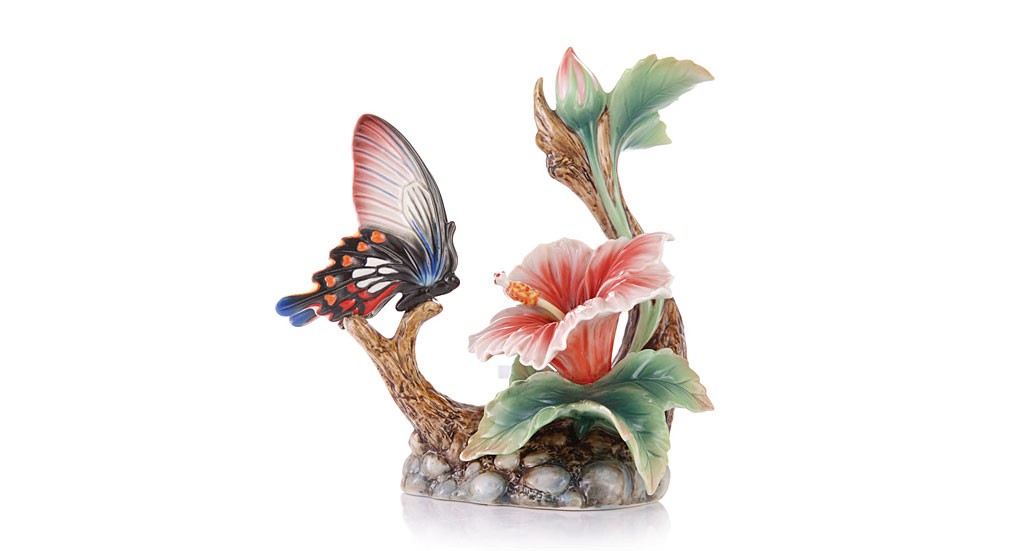 フランツコレクション バタフライ ハイビスカス 花瓶 ( Franz Porcelain Collection Butterfly Hibiscus Vase )