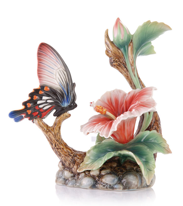 フランツコレクション バタフライ ハイビスカス 花瓶 ( Franz Porcelain Collection Butterfly Hibiscus Vase )