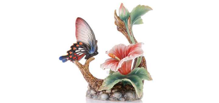 フランツコレクション バタフライ ハイビスカス 花瓶 ( Franz Porcelain Collection Butterfly Hibiscus Vase )