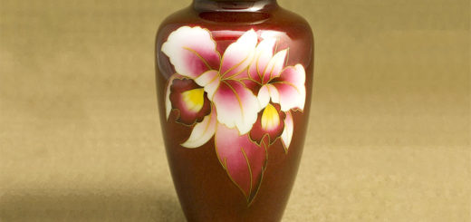 七宝焼 花瓶 6寸並形赤透け カトレア