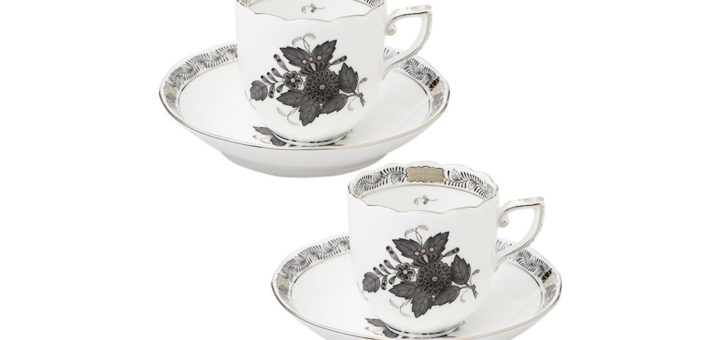 ヘレンド アポニーブラックプラチナ モカカップ＆ソーサーペア ( Herend Apponyi Black Platinum Mocha Cup & Saucer Pair )