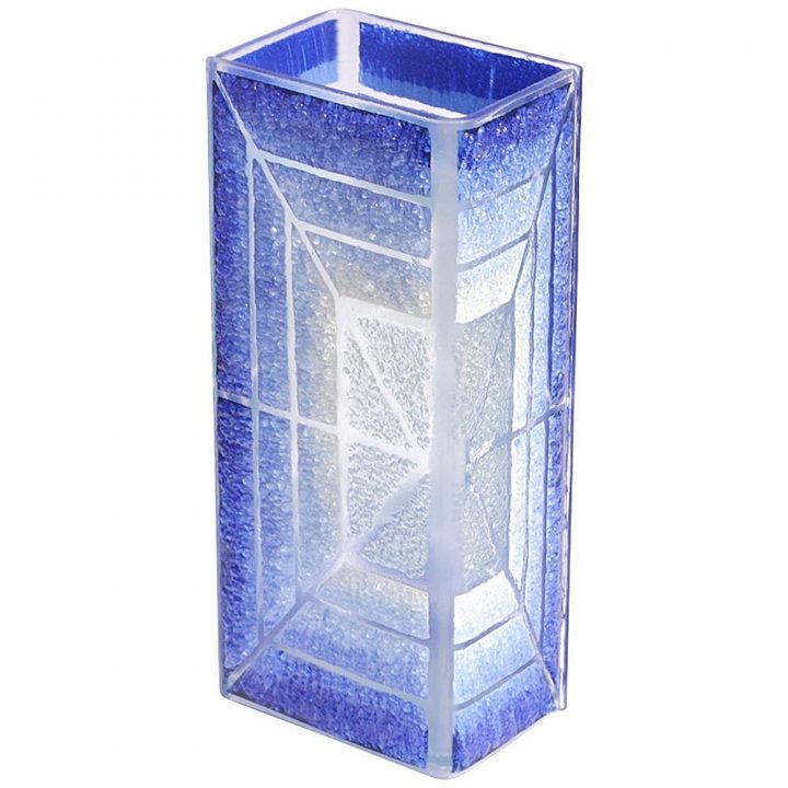 ボヘミアガラス 花瓶 ブルー ホワイト スクエア ( Bohemian Glass Vase Blue White Square )