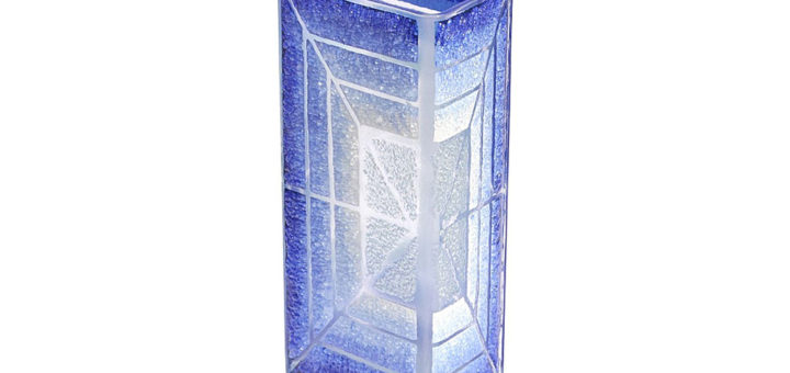 ボヘミアガラス 花瓶 ブルー ホワイト スクエア ( Bohemian Glass Vase Blue White Square )