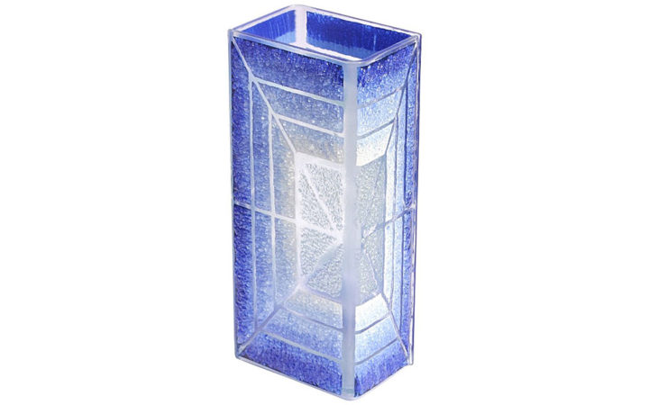 ボヘミアガラス 花瓶 ブルー ホワイト スクエア ( Bohemian Glass Vase Blue White Square )