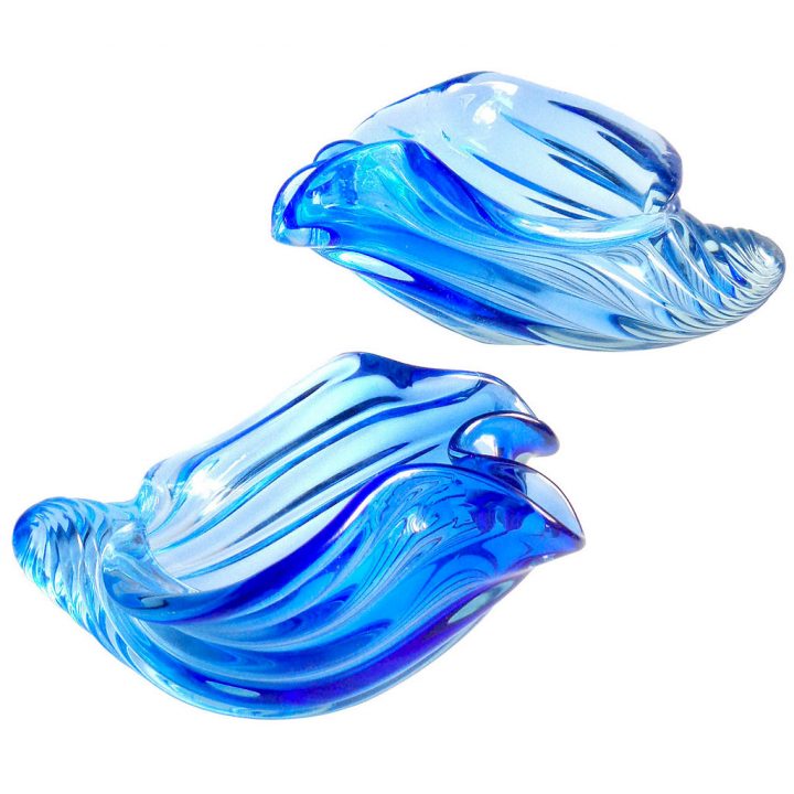 ヴェネチアガラス アルフレッド・バルビーニ 貝殻のボウル ( Venetian Glass Alfredo Barbini Cobalt Blue Seashell Sculptures Bowls )