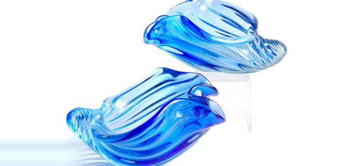 ヴェネチアガラス アルフレッド・バルビーニ 貝殻のボウル ( Venetian Glass Alfredo Barbini Cobalt Blue Seashell Sculptures Bowls )