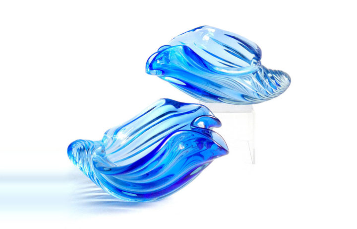 ヴェネチアガラス アルフレッド・バルビーニ 貝殻のボウル ( Venetian Glass Alfredo Barbini Cobalt Blue Seashell Sculptures Bowls )