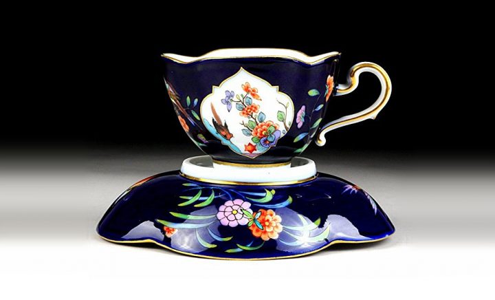 マイセン カップ＆ソーサー 柿右衛門 岩と花鳥紋 フルコバルト 四葉 ( Meissen Cup & Saucer Kakiemon Rock and Fower Bird Crest )