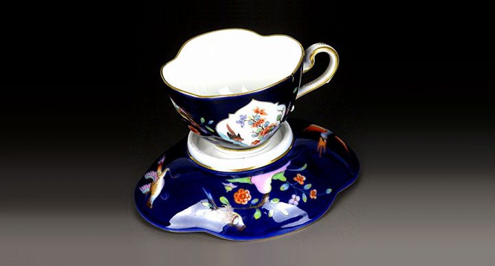 マイセン カップ＆ソーサー 柿右衛門 岩と花鳥紋 フルコバルト 四葉 ( Meissen Cup & Saucer Kakiemon Rock and Fower Bird Crest )