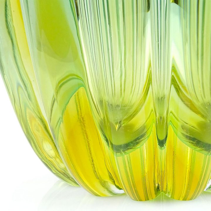 ヴェネチアガラス アルフレッド・バルビーニ 花瓶 ブルー グリーン リブド ( Venetian Glass Alfredo Barbini Sommerso Blue Green Ribbed Vase )