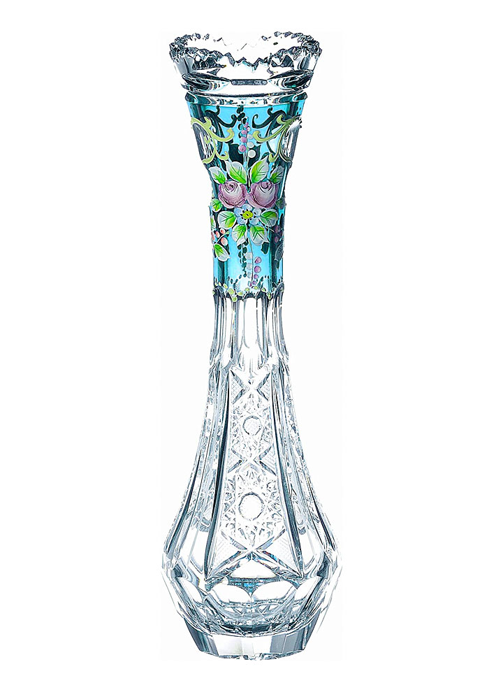 ボヘミアガラス ラスカ ブルーラスターローズ 一輪挿 ( Bohemian Glass Laska Blue Luster Rose Vase For One Flower )