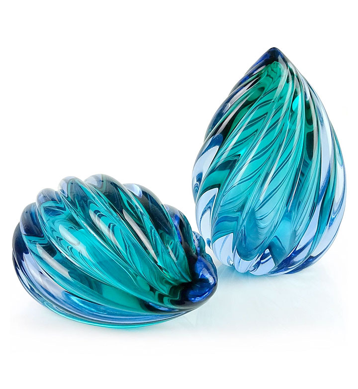 ヴェネチアガラス アルフレッド・バルビーニ ブックエンド ブルー ( Venetian Glass Alfredo Barbini Blue Sommerso Twisted Flame Bookends )