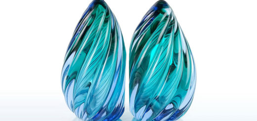 ヴェネチアガラス アルフレッド・バルビーニ ブックエンド ブルー ( Venetian Glass Alfredo Barbini Blue Sommerso Twisted Flame Bookends )