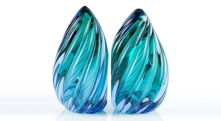 ヴェネチアガラス アルフレッド・バルビーニ ブックエンド ブルー ( Venetian Glass Alfredo Barbini Blue Sommerso Twisted Flame Bookends )