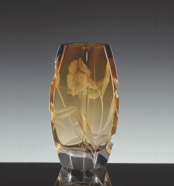 ボヘミアガラス モーゼル 花瓶 ブロッサム 2794 ( Bohemian Glass Moser Blossom 2794, Hand Cut and Engraved Underlay Vase )