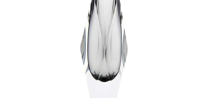 ヴェネチアガラス マンドラザート 花瓶 ソッメルソ ( Venetian Glass Mandruzzato Smoked Grey and Clear Faceted Sommerso Vase )