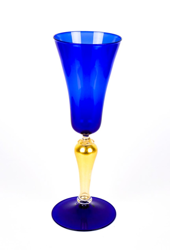 ヴェネチアガラス ゴブレット ペア ブルー＆ゴールド ( Venetian Glass Set of Two Goblets Blue and Gold )