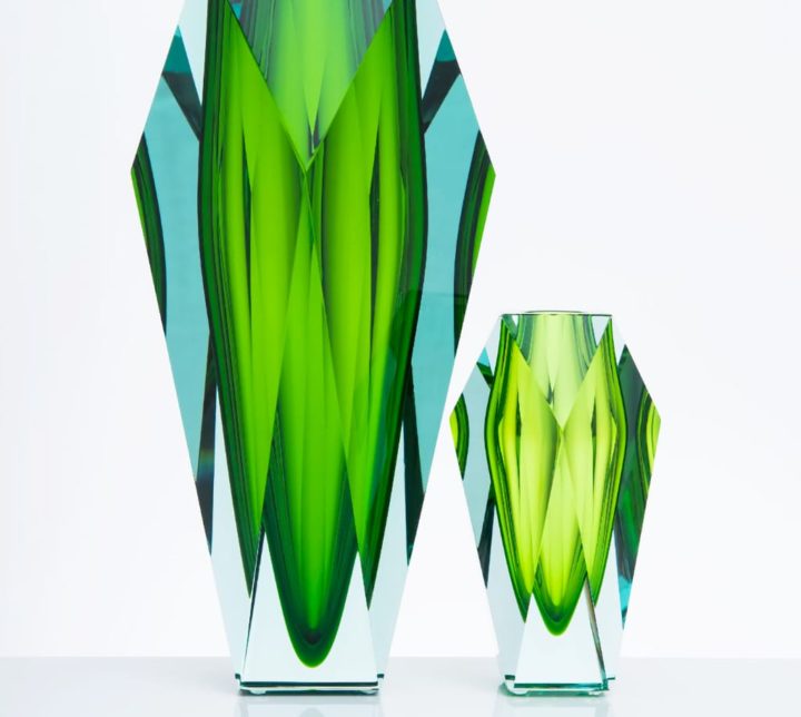 ボヘミアガラス モーゼル 花瓶 ゲマ ( Bohemian Glass Moser Gema Hand Cut Underlay Vase )